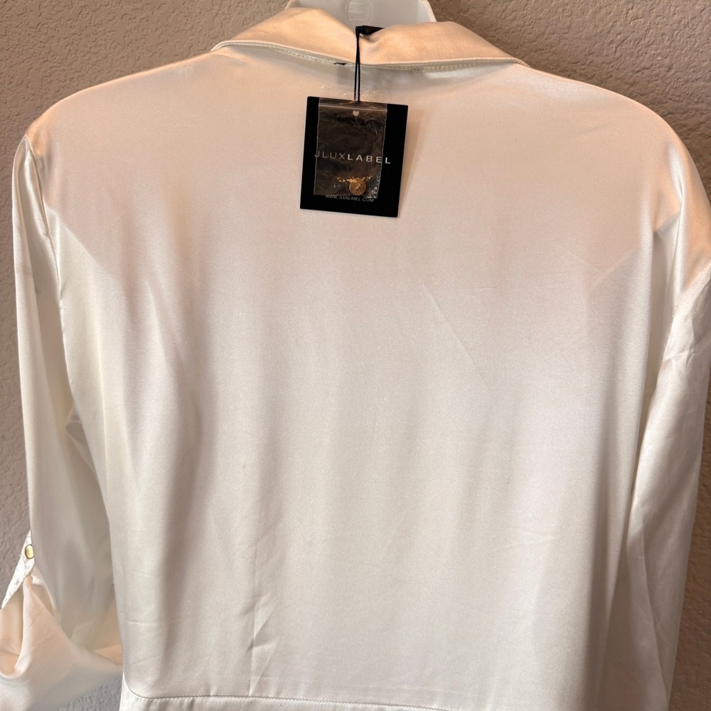 JLUXLABEL Wrap Satin Maxi Dress Womens White S Long Sleeve Collared Slit NWT - Picture 10 of 16
